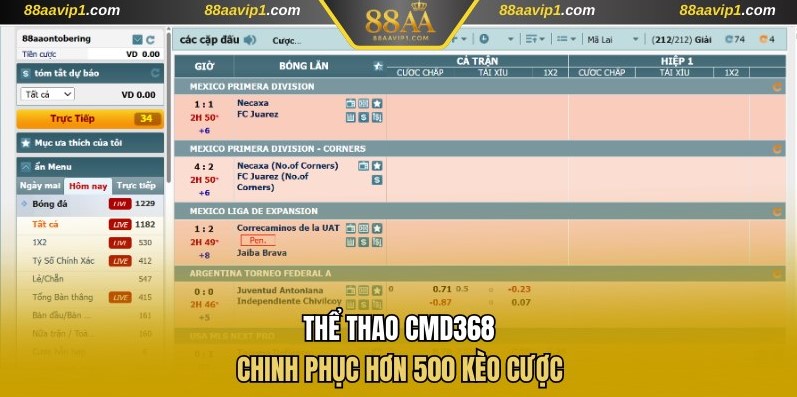 Chinh phục hơn 500 kèo cược tại CMD368